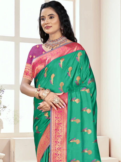 Deeva Sarees Pista Green Silk Saree
